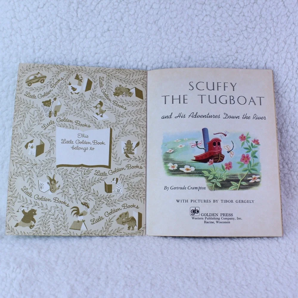 SCUFFY THE TUGBOAT Little Golden book - His‎ Adventures Down the River 1975 VTG